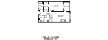 One bedroom, one bathroom apartment layout at The Conservatory in Kelowna, BC