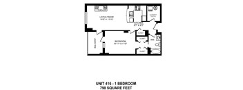 One bedroom, one bathroom apartment layout at The Conservatory in Kelowna, BC