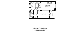 One bedroom, one bathroom apartment layout at The Conservatory in Kelowna, BC