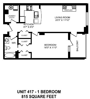 One bedroom, one bathroom apartment layout at The Conservatory in Kelowna, BC