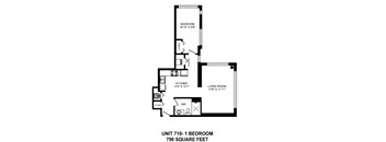 One bedroom, one bathroom apartment layout at The Conservatory in Kelowna, BC