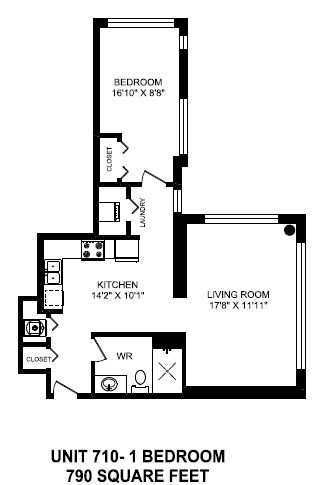 One bedroom, one bathroom apartment layout at The Conservatory in Kelowna, BC