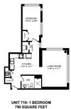 One bedroom, one bathroom apartment layout at The Conservatory in Kelowna, BC