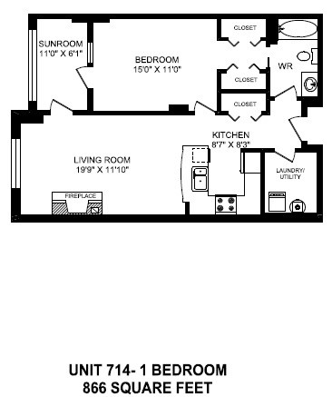 One bedroom, one bathroom apartment layout at The Conservatory in Kelowna, BC