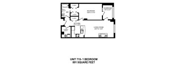 One bedroom, one bathroom apartment layout at The Conservatory in Kelowna, BC