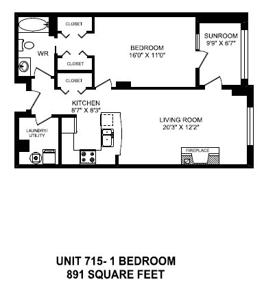 One bedroom, one bathroom apartment layout at The Conservatory in Kelowna, BC