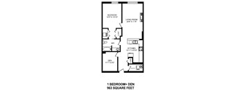 One bedroom, one bathroom apartment layout at The Conservatory in Kelowna, BC