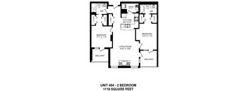 Two bedroom, two bathroom apartment layout at The Conservatory in Kelowna, BC