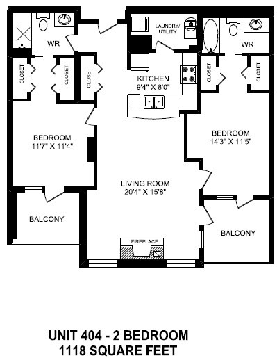 Two bedroom, two bathroom apartment layout at The Conservatory in Kelowna, BC