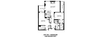 Two bedroom plus den, two bathroom apartment layout at The Conservatory in Kelowna, BC