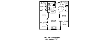 Two bedroom, two bathroom apartment layout at The Conservatory in Kelowna, BC