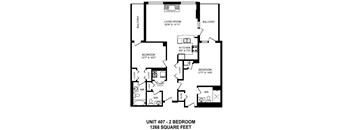 Two bedroom, two bathroom apartment layout at The Conservatory in Kelowna, BC