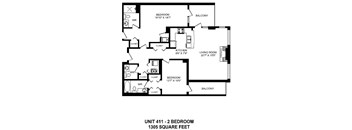 Two bedroom, two bathroom apartment layout at The Conservatory in Kelowna, BC