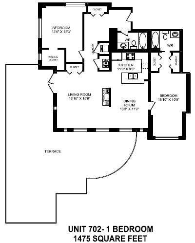 Two bedroom, two bathroom apartment layout at The Conservatory in Kelowna, BC