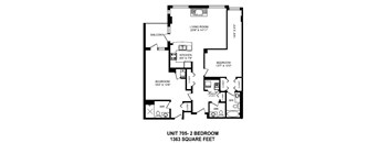 Two bedroom, two bathroom apartment layout at The Conservatory in Kelowna, BC