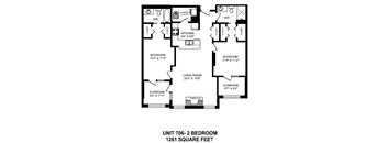 Two bedroom, two bathroom apartment layout at The Conservatory in Kelowna, BC