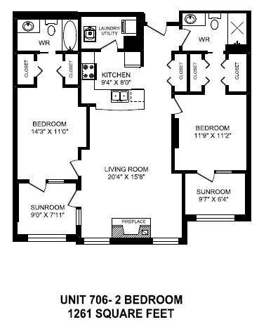 Two bedroom, two bathroom apartment layout at The Conservatory in Kelowna, BC