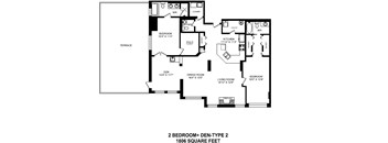 Two bedroom plus den, two bathroom apartment layout at The Conservatory in Kelowna, BC