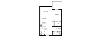 One bedroom, one bathroom apartment layout at The Crest in Nanaimo, BC