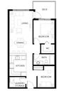 One bedroom plus den, one bathroom apartment layout at The Crest in Nanaimo, BC