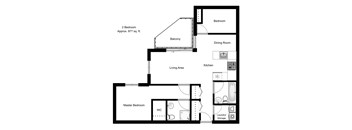 Two bedroom, two bathroom apartment layout at The Crest in Nanaimo, BC