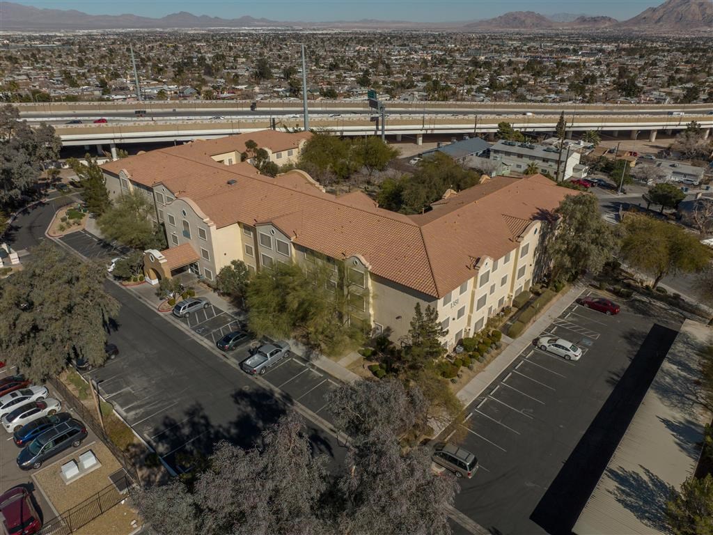 a view of the building from the air