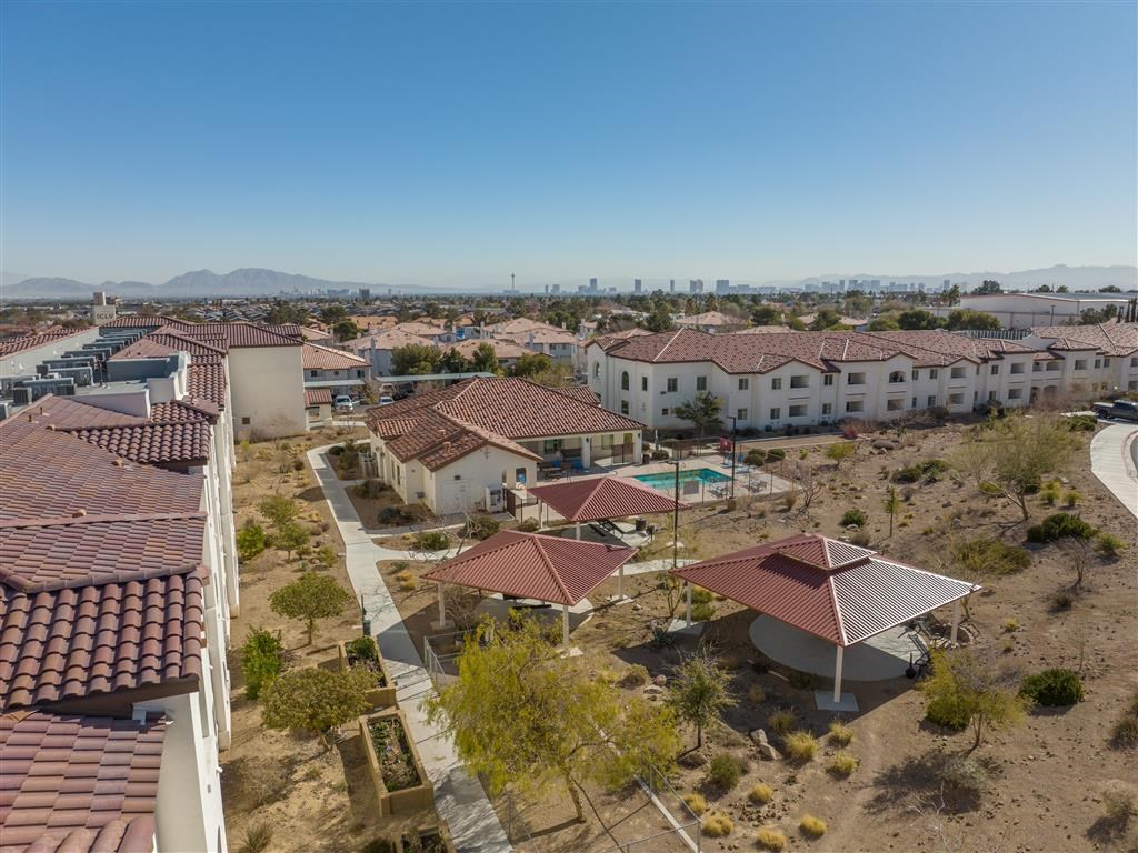 arial view of a neighborhood of houses in the desert