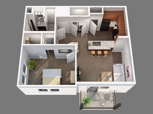 1 Bedroom, 1 Bathroom (A)