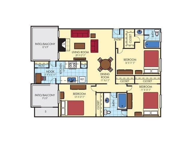 3 bedroom 2 bathroom floor plan