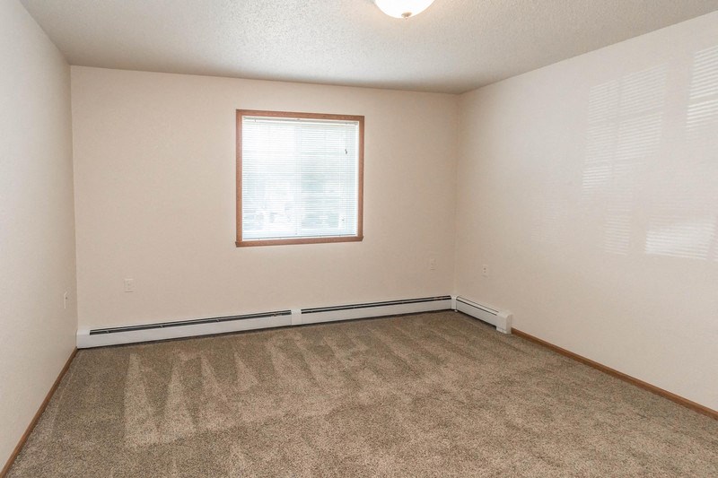 an empty room with carpet and a window