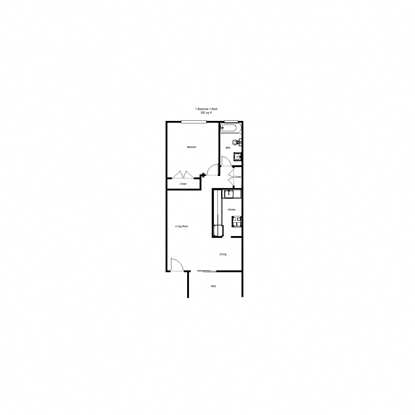 1 Bedroom floor plan for Midtown Apartments