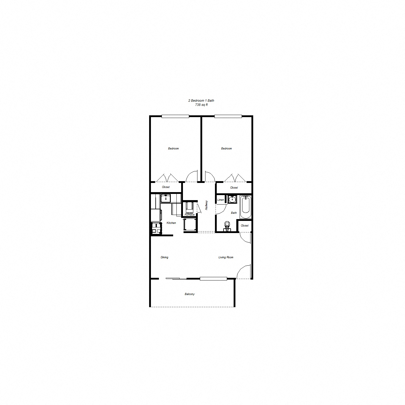 2 Bedroom floor plan for Midtown Apartments