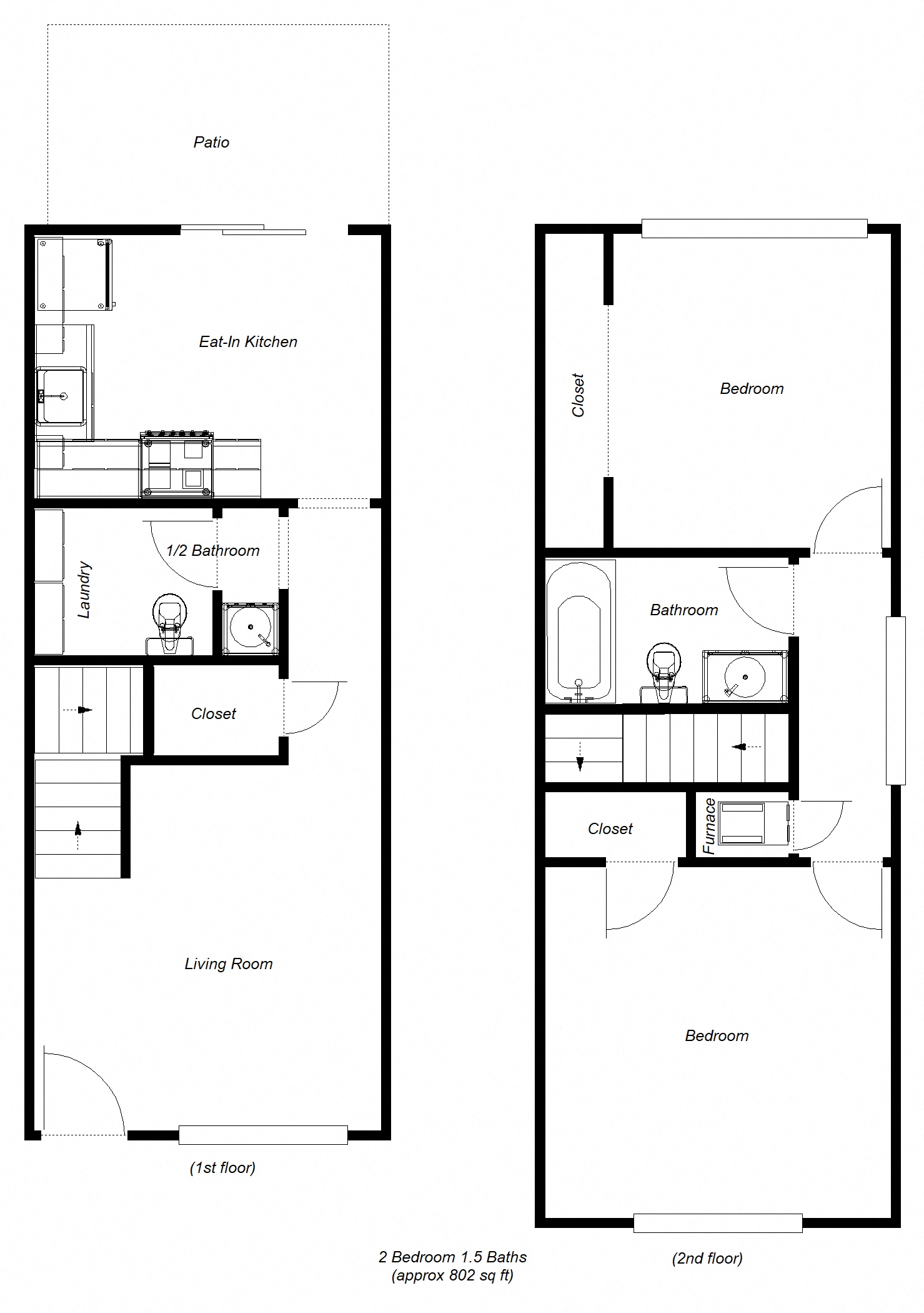 2 bedroom floor plan for Del Prado I Apartments