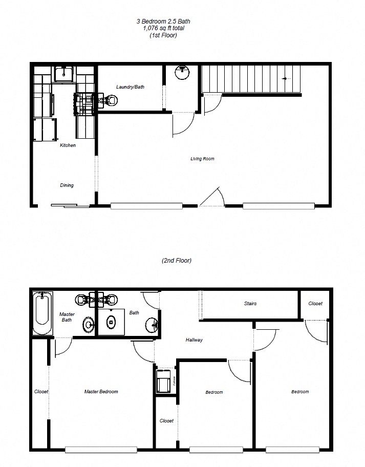 3 bedroom floor plan for Del Prado I Apartments
