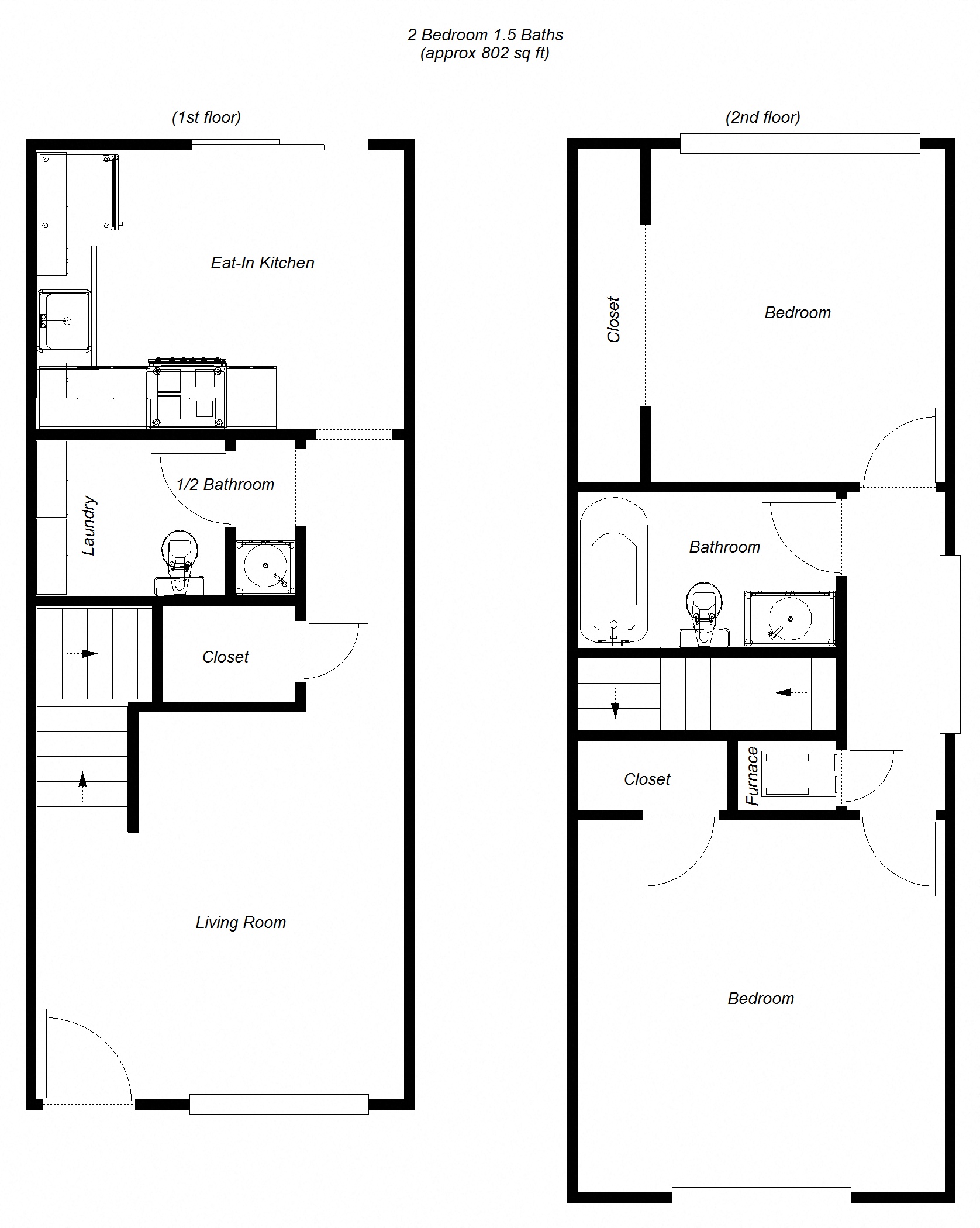 2 bedroom floor plan for Del Prado I Apartments