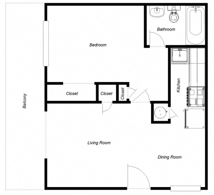 Floor plan of a one bedroom apartment home