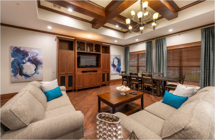 a living room with a couch and a table