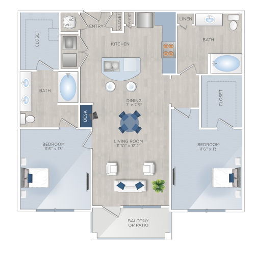 Two Bedroom Apartments in Tomball, TX - The Preserve at Spring Creek - B1