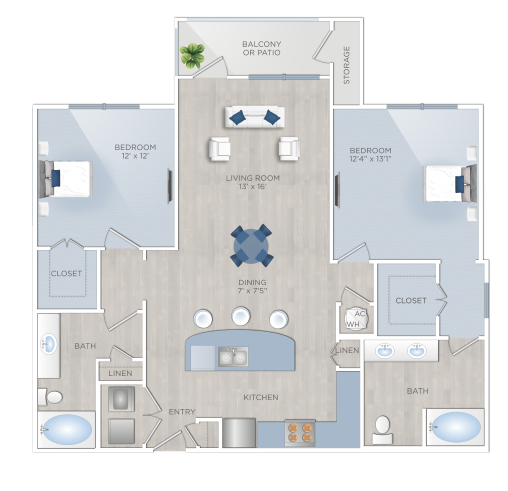 Two Bedroom Apartments in Tomball, TX - The Preserve at Spring Creek - B2