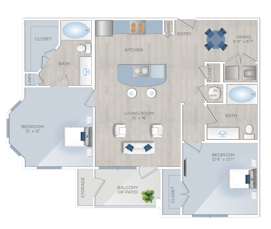 Two Bedroom Apartments in Tomball, TX - The Preserve at Spring Creek - B3