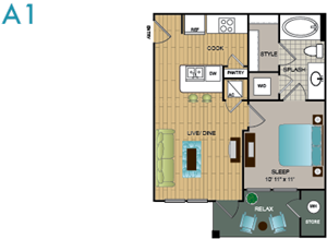 Floorplan Photos Gallery 1 Bed | 1 Bath | 518sqft | Lakewood Flats Apartments
