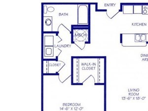 Stream III one bedroom one bathroom floorplan at Northbrook Apartments