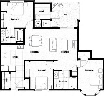 3 bed 2 bath 1089 sf