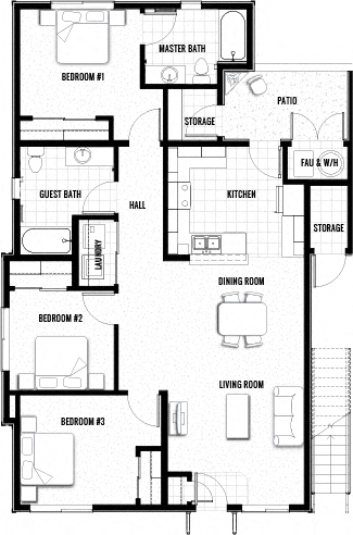 3 bed 2 bath 1181 sf