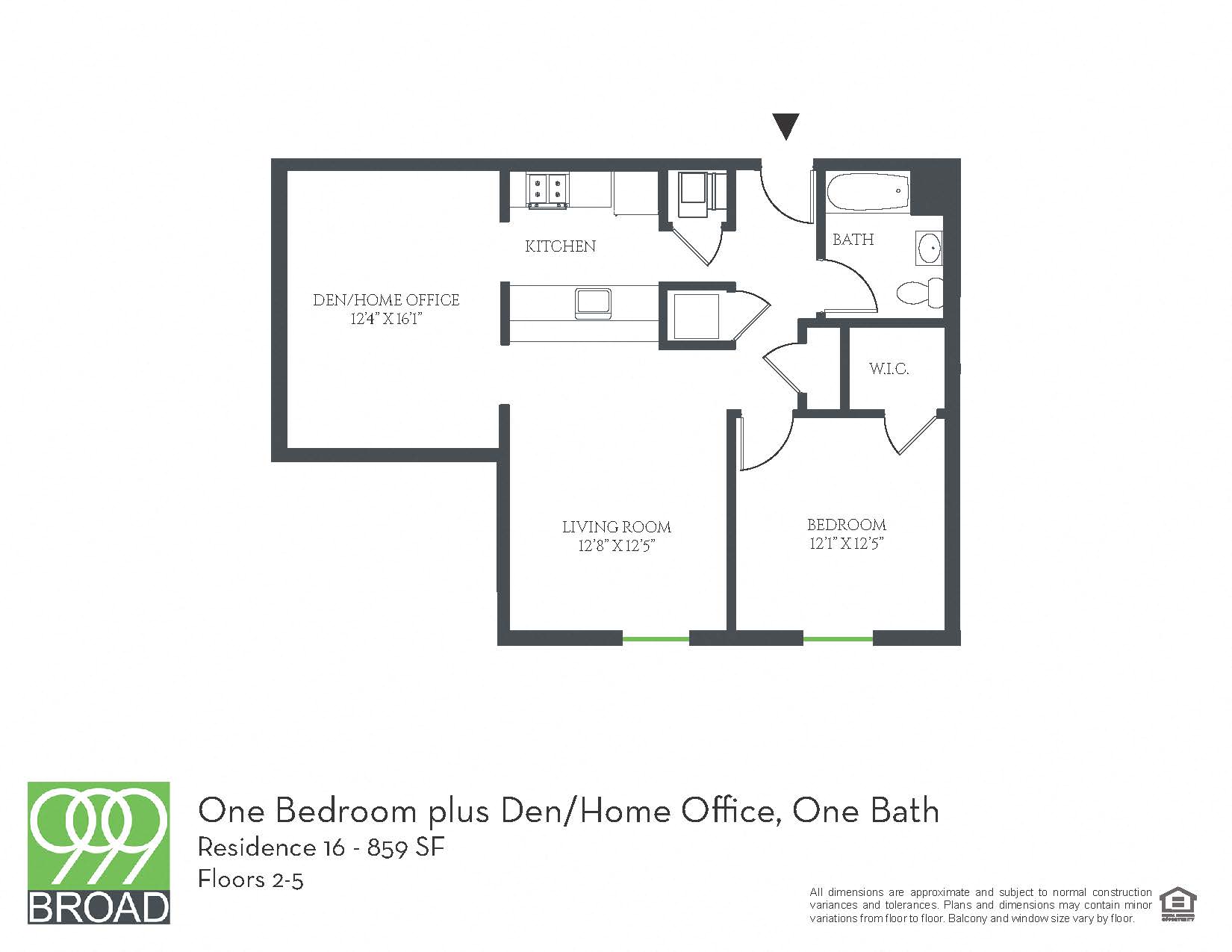 1 Bedroom Plus Den/Home Office Floor Plan