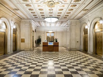 Ornate Marble Lobby with Tiffany Elevators  at Residences at Leader, Cleveland, OH, 44114  - Photo Gallery 28