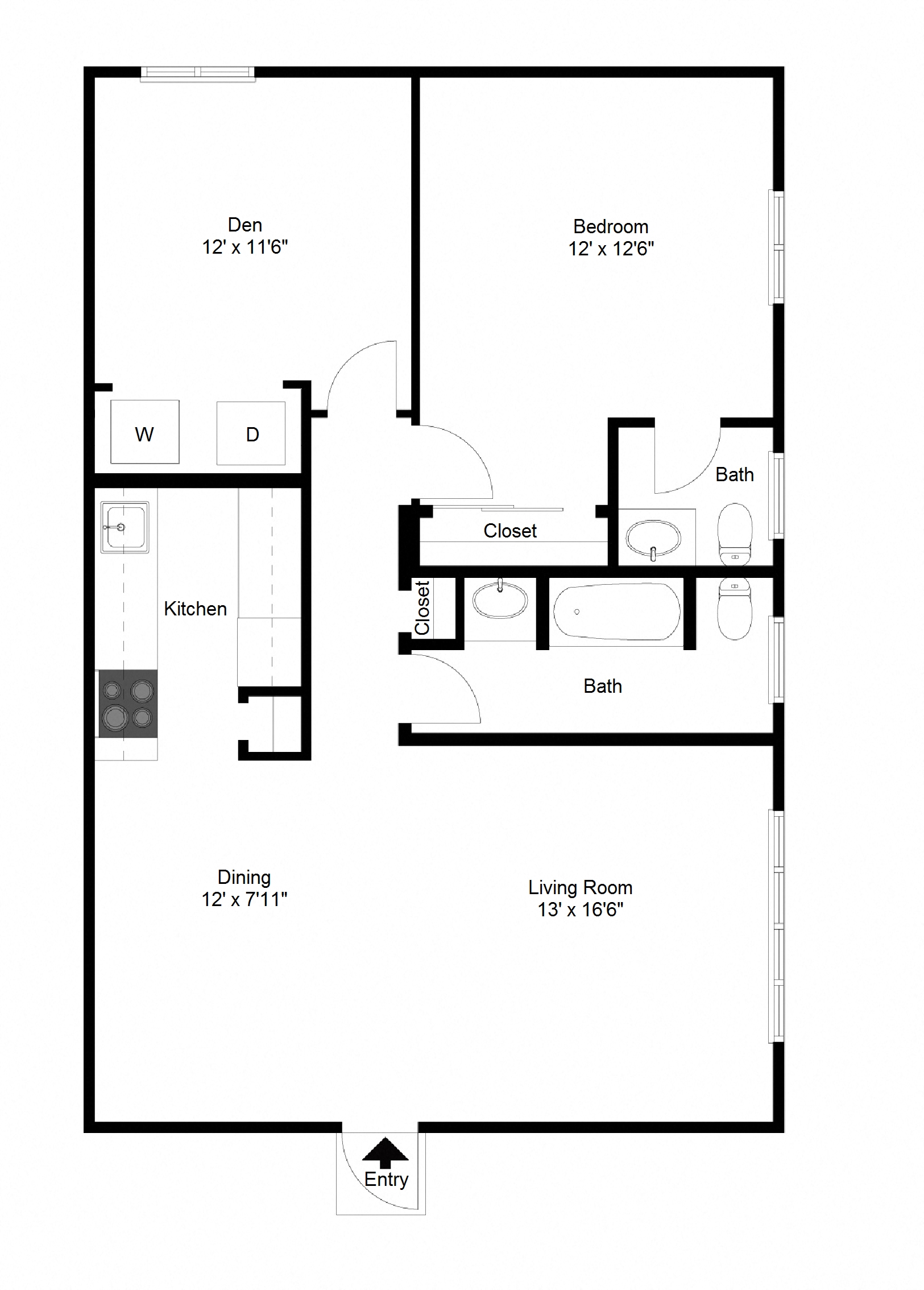 1 Bedroom with Den FloorPlan at Dannybrook Apartments, Williamsville, NY