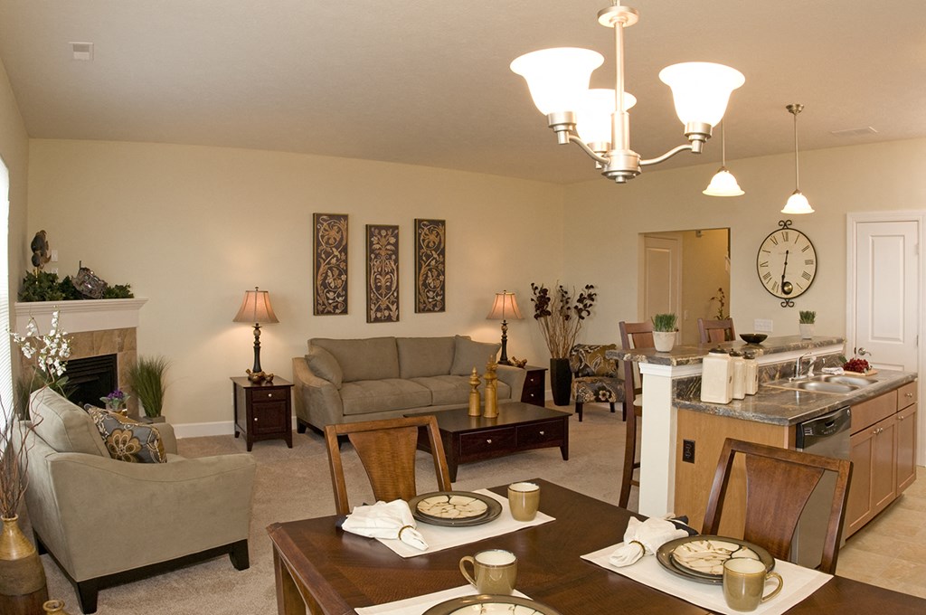 Dining and Living Room at Long Pond Shores Waterfront Apartments, Rochester, NY