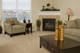 Living Room with Fireplace Living Room with Fireplace at Long Pond Shores Waterfront Apartments, Rochester, NY