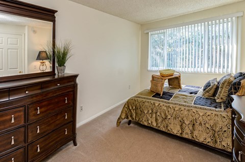 Master Bedroom With Large Window at Long Pond Shores Waterfront Apartments, Rochester, NY